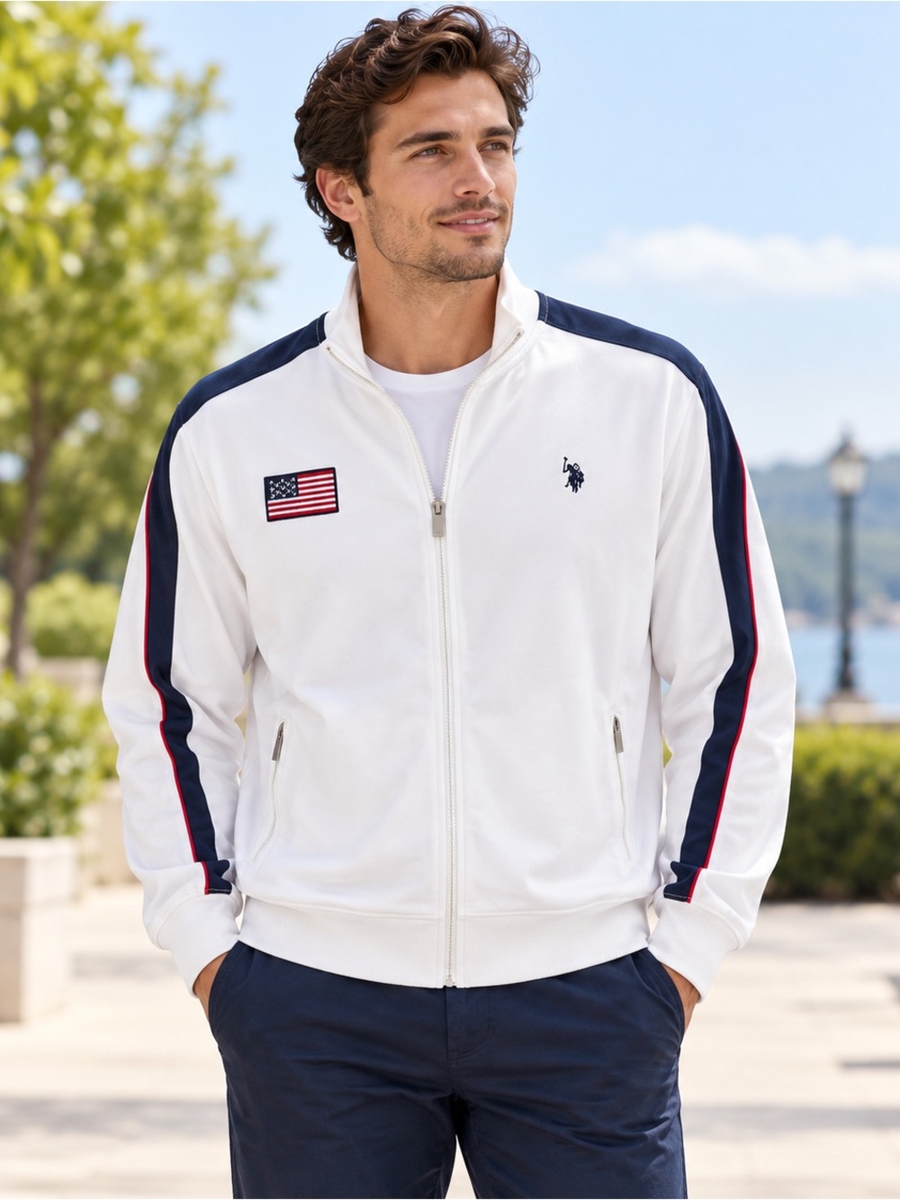 U.S. Polo Assn Men’s White Track Jacket USA Flag NWT Size M
